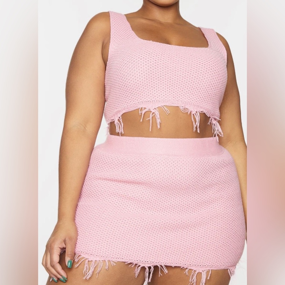 Pretty Little Thing Pink Knit Crop Top and Skirt Set